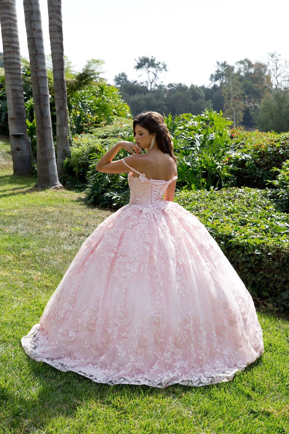 strapless open back dress Pink Butterfly Quinceanera Dress Strapless Ball Gown Wedding Dresses 2 –  Viniodress main image 0